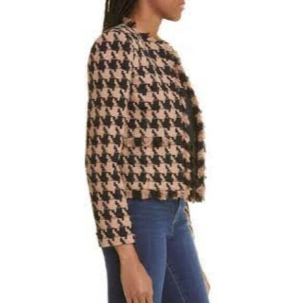 NWT L'AGENCE Angelina Houndstooth Open Front Blazer in Cappuccino Black Brown - Picture 2 of 16